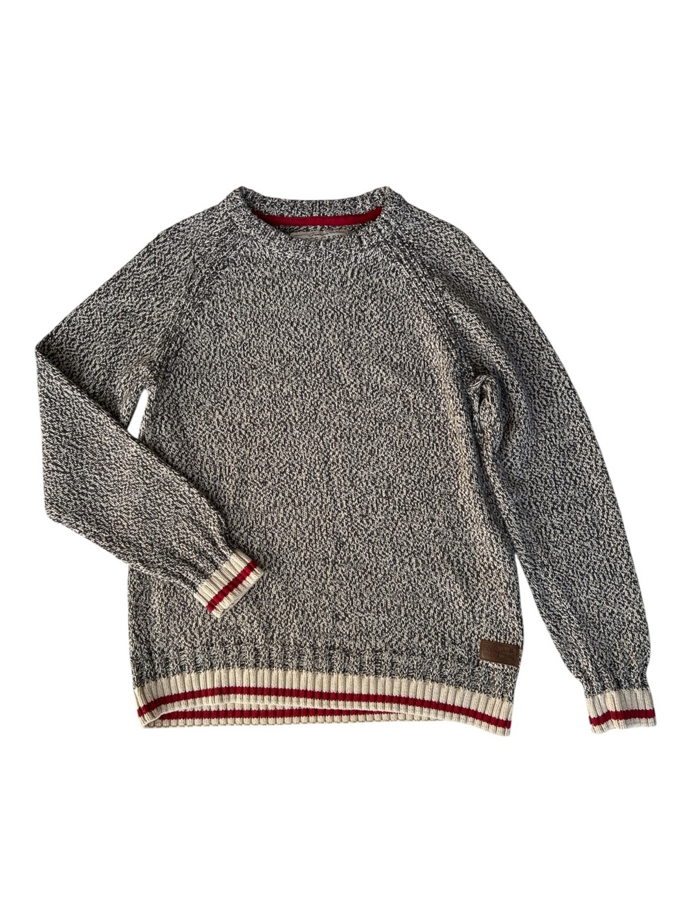 Roots Women's Marled Gray Crewneck Sweater with Red Trim
